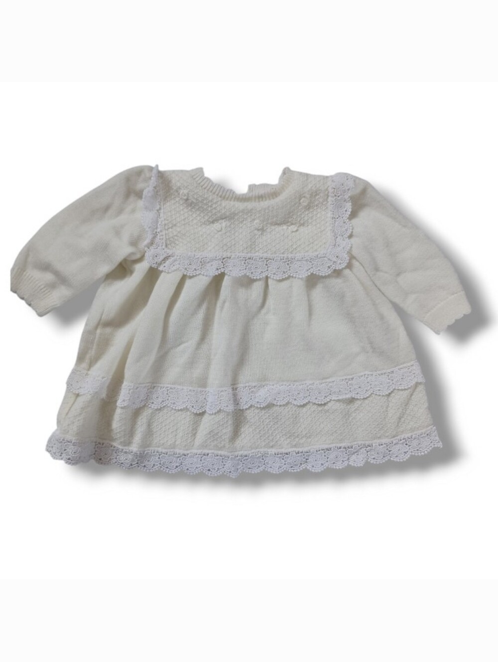 Vintage Baby Dress Sweater Knit Cream Winter White Ivory b.t. kids Size 6-9 mo.